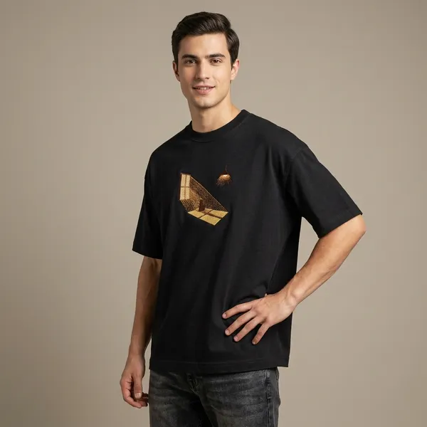 Black_Cotton_Oversized_Golden_Embroidered_Patch_T-Shirt_For_Unisex