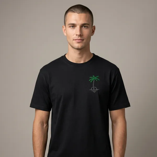 Black_Cotton_Embroidered_Palm_Tree_T-Shirt_For_Unisex