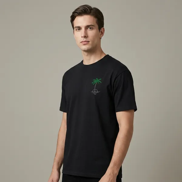 Black_Cotton_Embroidered_Palm_Tree_T-Shirt_For_Unisex