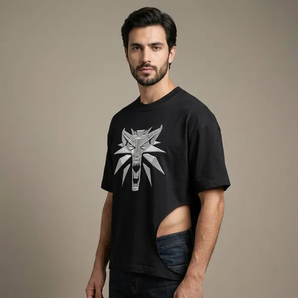 Black_Cotton_Witcher_Wolf_Medallion_Embroidered_T-Shirt_For_Unisex