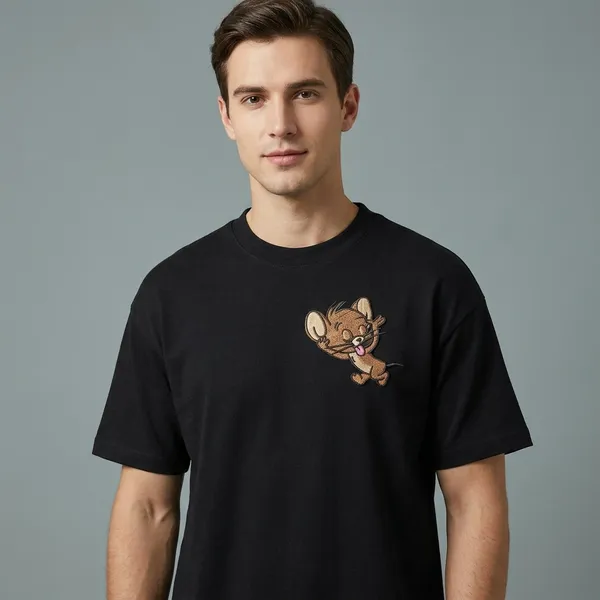 Black_Cotton_Jerry_Mouse_Embroidered_T-Shirt_For_Unisex