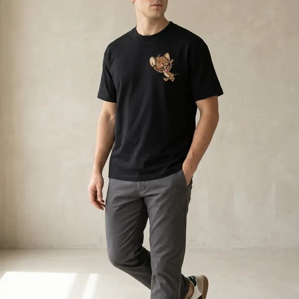 Black_Cotton_Jerry_Mouse_Embroidered_T-Shirt_For_Unisex