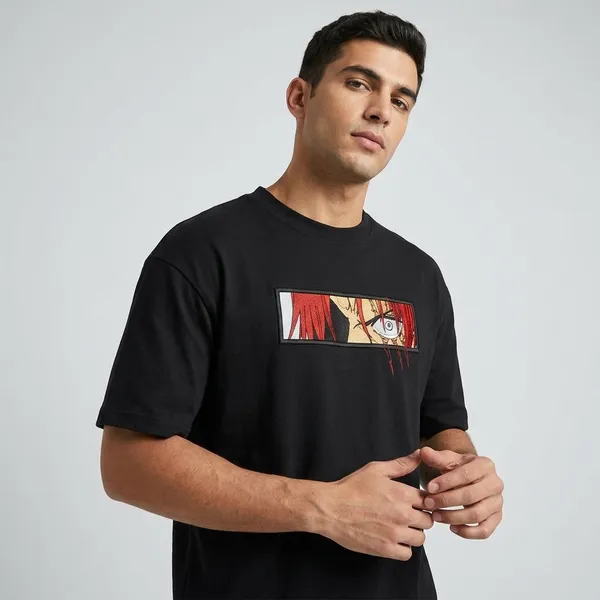 Black_Cotton_Anime_Character_Embroidered_Graphic_T-Shirt_For_Unisex