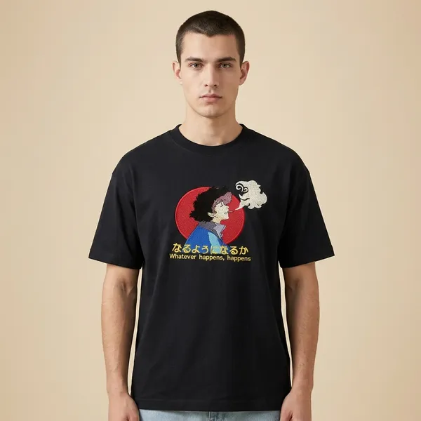 Black_Cotton_Anime_Embroidered_Whatever_Happens_T-Shirt_For_Unisex