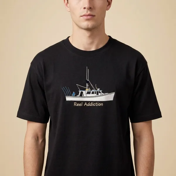 Black_Cotton_Reel_Addiction_Fishing_Boat_Graphic_T-Shirt_For_Unisex