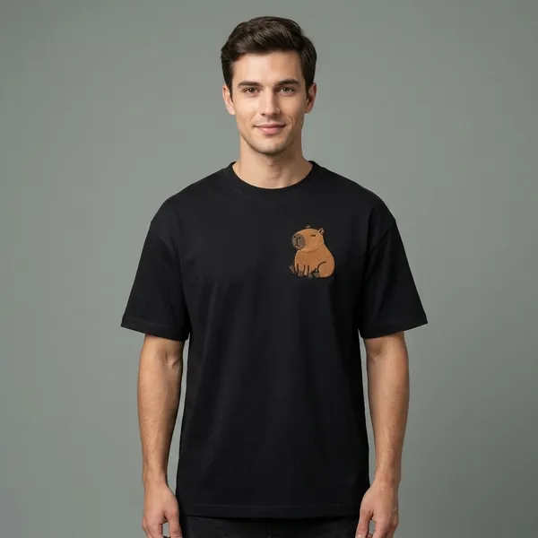 Black_Cotton_Capybara_Embroidered_Oversized_T-Shirt_For_Unisex
