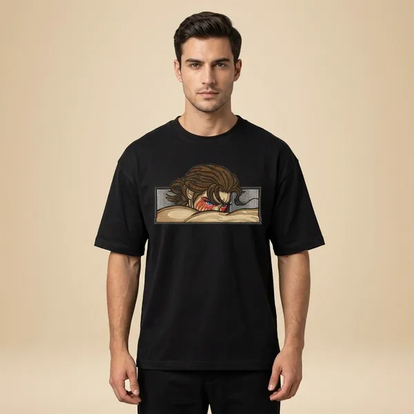 Black_Cotton_Oversized_Japanese_Art_Fierce_Character_Embroidered_T-Shirt_For_Unisex