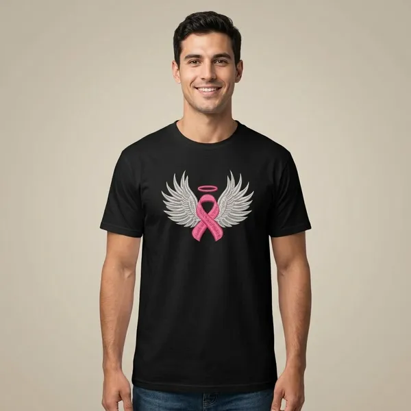 Black_Cotton_Pink_Ribbon_Angel_Wings_Embroidered_T-Shirt_For_Unisex