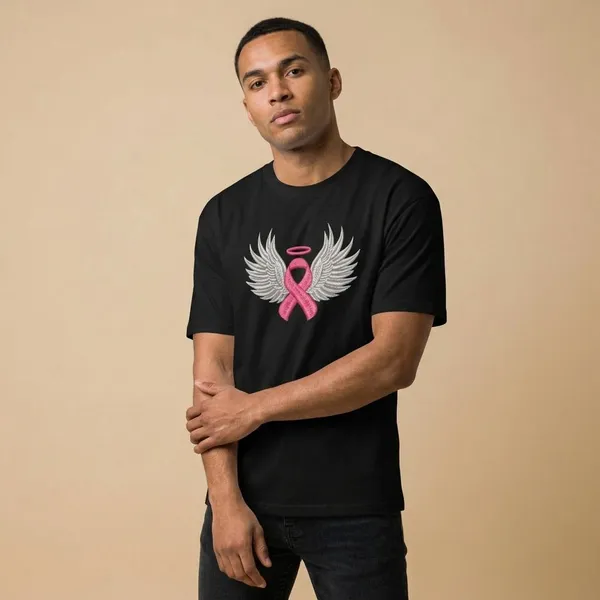 Black_Cotton_Pink_Ribbon_Angel_Wings_Embroidered_T-Shirt_For_Unisex