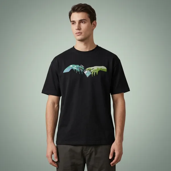 Black_Cotton_Artistic_Hand_Graphic_T-Shirt_For_Unisex