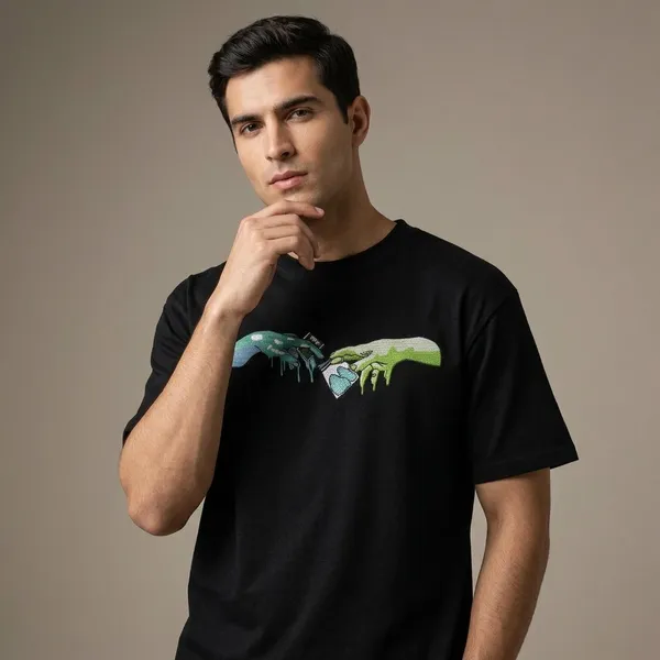Black_Cotton_Artistic_Hand_Graphic_T-Shirt_For_Unisex