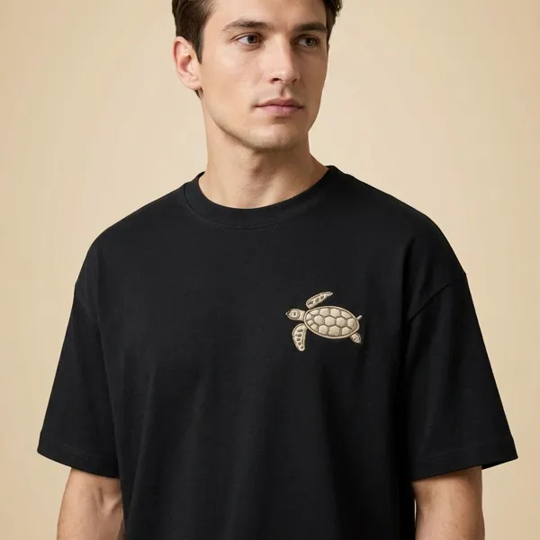 Black_Cotton_Oversized_Sea_Turtle_Embroidered_T-Shirt_For_Unisex