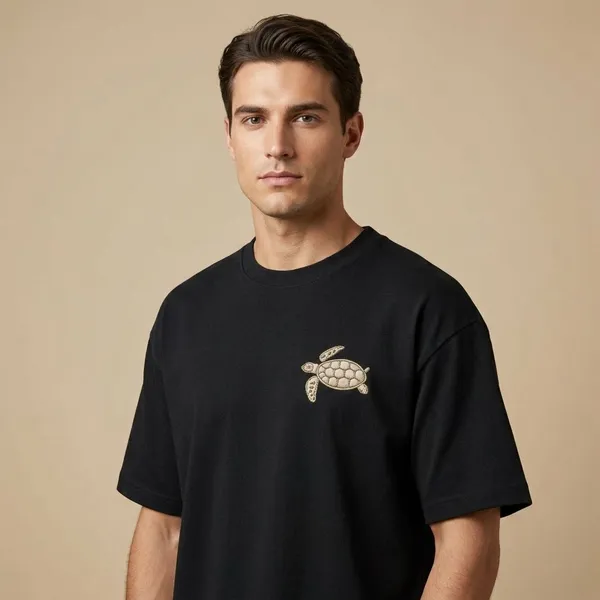 Black_Cotton_Oversized_Sea_Turtle_Embroidered_T-Shirt_For_Unisex