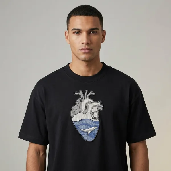 Black_Cotton_Anatomical_Heart_Ocean_Wave_Embroidered_T-Shirt_For_Unisex