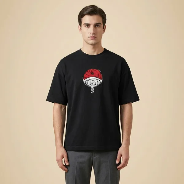 Black_Cotton_Embroidered_Spiral_Design_Oversized_T-Shirt_For_Unisex