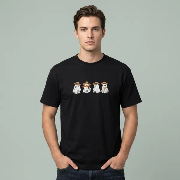Black_Cotton_Ghost_Cowboy_Embroidered_T-Shirt_For_Unisex