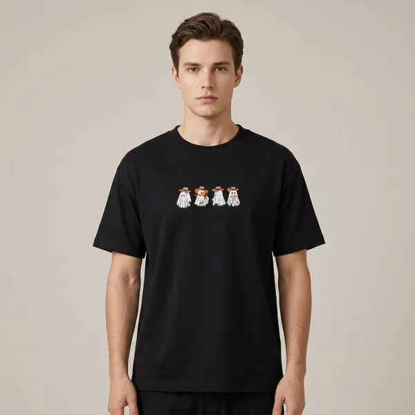 Black_Cotton_Ghost_Cowboy_Embroidered_T-Shirt_For_Unisex