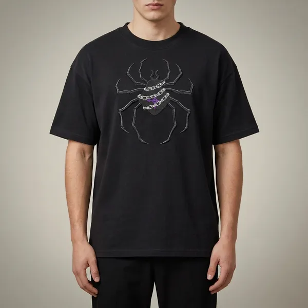 Black_Cotton_Spider_Chain_Design_Oversized_T-Shirt_For_Unisex