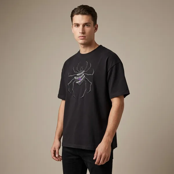 Black_Cotton_Spider_Chain_Design_Oversized_T-Shirt_For_Unisex