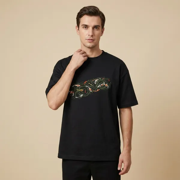 Black_Cotton_Oversized_Koi_Fish_Embroidery_T-Shirt_For_Unisex