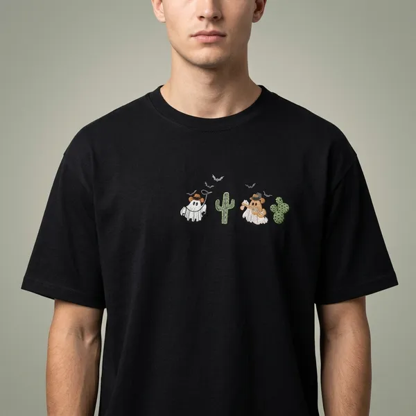 Black_Cotton_Oversized_Cowboy_Animals_Embroidery_T-Shirt_For_Unisex