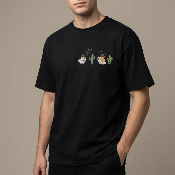 Black_Cotton_Oversized_Cowboy_Animals_Embroidery_T-Shirt_For_Unisex