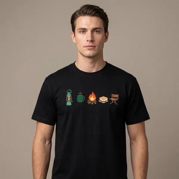 Black_Cotton_Camping_Embroidered_T-Shirt_For_Unisex