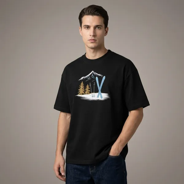 Black_Cotton_Oversized_Ski_Mountain_Graphic_T-Shirt_For_Unisex