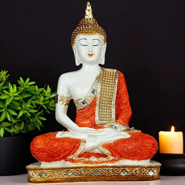 Orange_And_White_Resin_Spiritual_Meditating_Buddha_Statue_Glossy