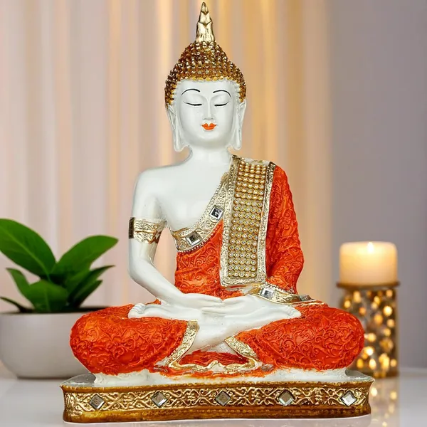 Orange_And_White_Resin_Spiritual_Meditating_Buddha_Statue_Glossy