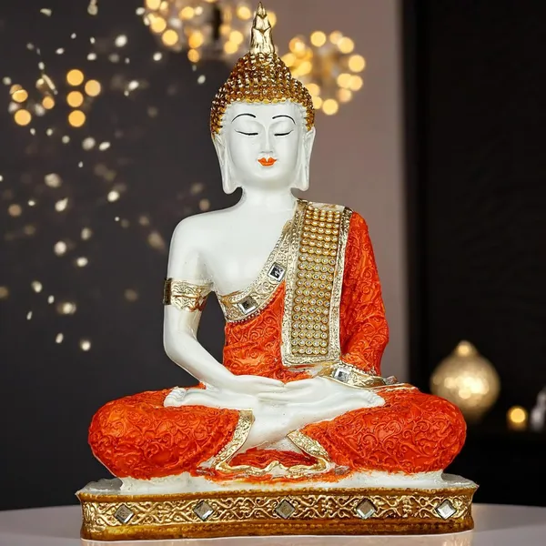 Orange_And_White_Resin_Spiritual_Meditating_Buddha_Statue_Glossy