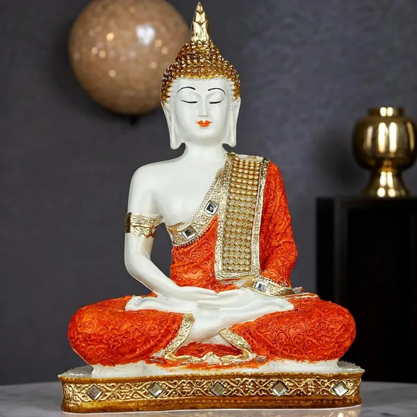 Orange_And_White_Resin_Spiritual_Meditating_Buddha_Statue_Glossy