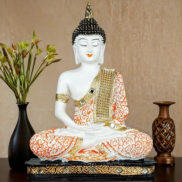 Orange_And_White_Resin_Spiritual_Meditating_Buddha_Statue
