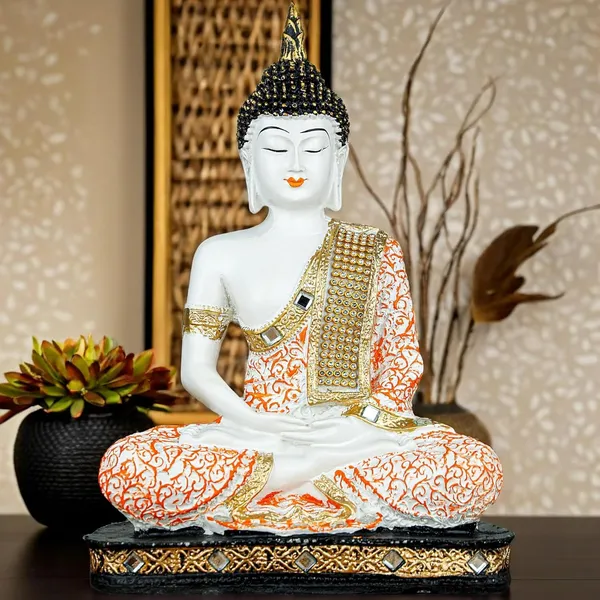 Orange_And_White_Resin_Spiritual_Meditating_Buddha_Statue