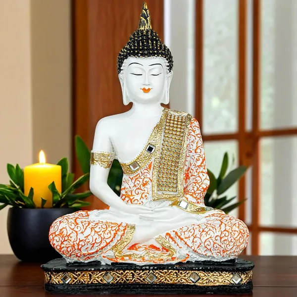 Orange_And_White_Resin_Spiritual_Meditating_Buddha_Statue