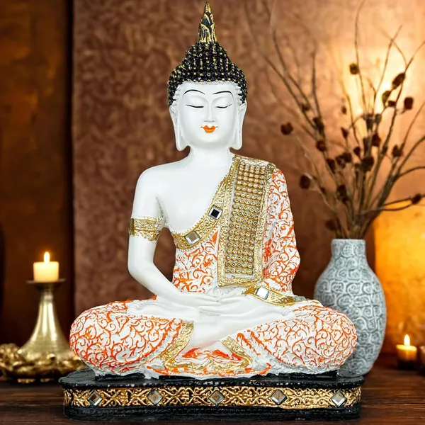 Orange_And_White_Resin_Spiritual_Meditating_Buddha_Statue