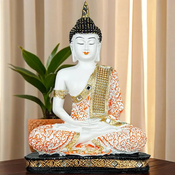 Orange_And_White_Resin_Spiritual_Meditating_Buddha_Statue