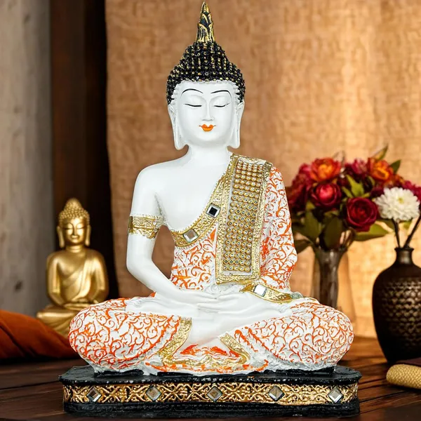 Orange_And_White_Resin_Spiritual_Meditating_Buddha_Statue