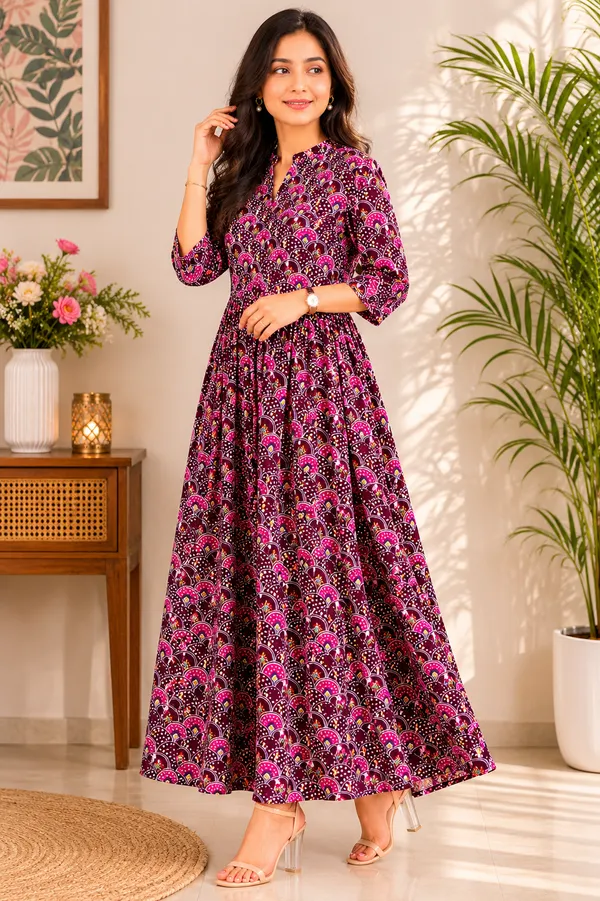 Black_And_Pink_Cotton_Anarkali_Maxi_Dress_For_Women