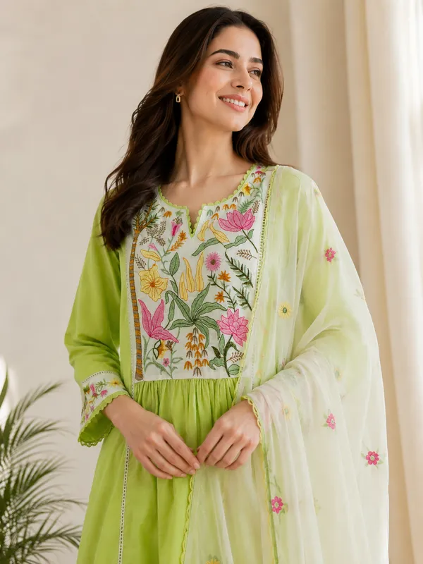 Green_Cotton_Anarkali_Kurta_Set_For_Women