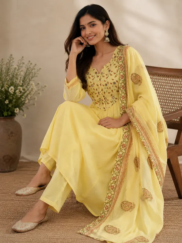 Yellow_Cotton_Anarkali_Kurta_Set_For_Women