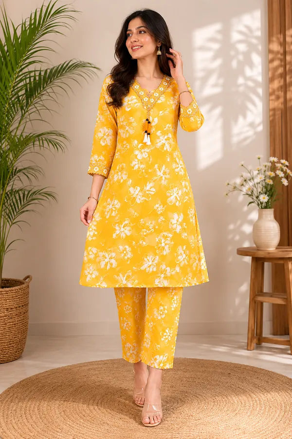 Yellow_Cotton_Anarkali_Kurta_Set_For_Women