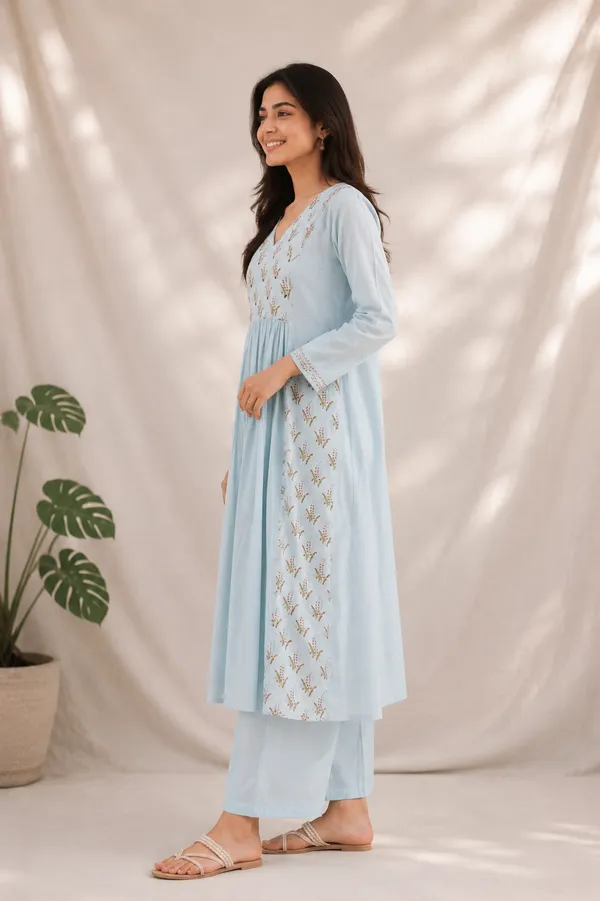 Powder_Blue_Cotton_Anarkali_Kurta_Set_For_Women