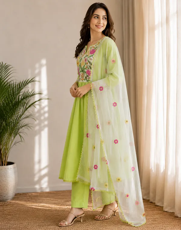 Green_Cotton_Anarkali_Kurta_Set_For_Women