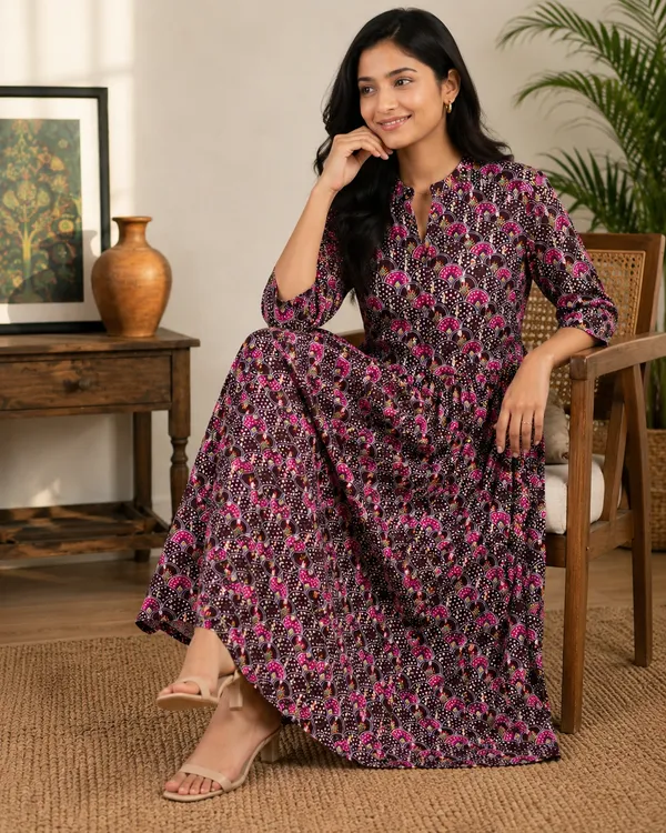 Black_And_Pink_Cotton_Anarkali_Maxi_Dress_For_Women