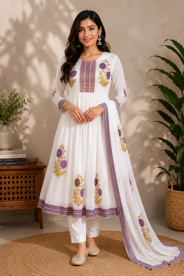 White_Cotton_Anarkali_Kurta_Set_For_Women