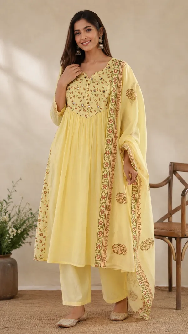 Yellow_Cotton_Anarkali_Kurta_Set_For_Women