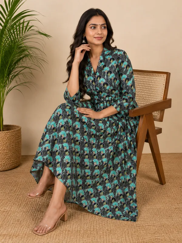 Black_And_Turquoise_Cotton_Anarkali_Maxi_Dress_For_Women