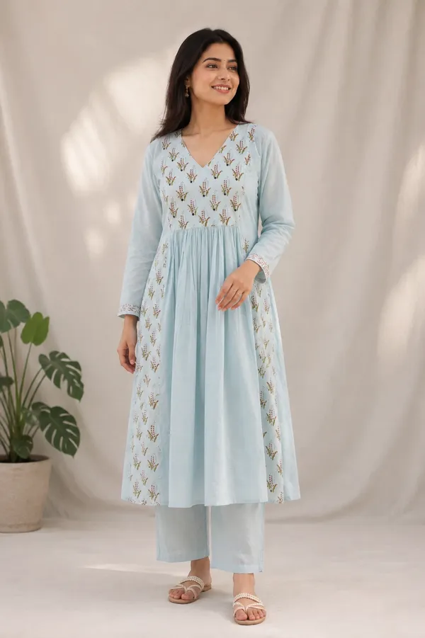 Powder_Blue_Cotton_Anarkali_Kurta_Set_For_Women
