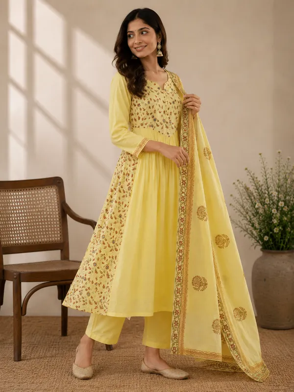 Yellow_Cotton_Anarkali_Kurta_Set_For_Women